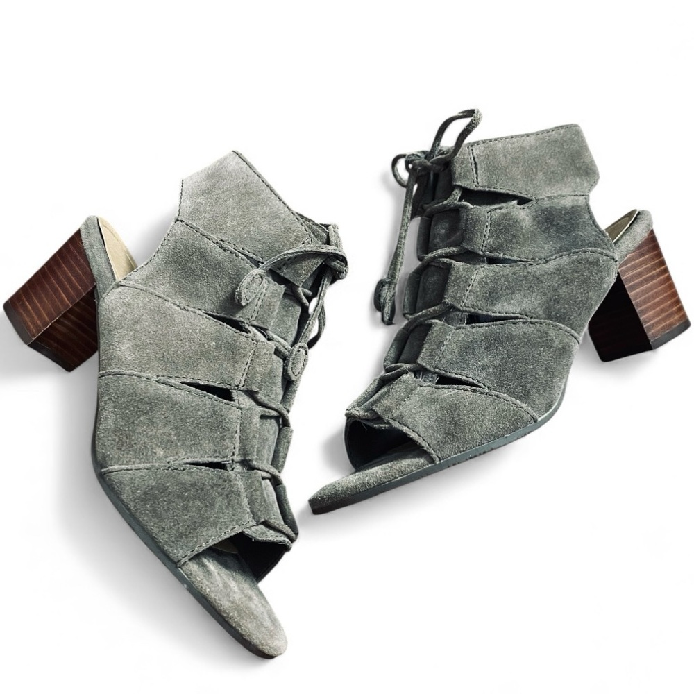 Vionic Bristol Suede Genuine Leather Lace-Up Dark Taupe Sandal Booties Size 6.5